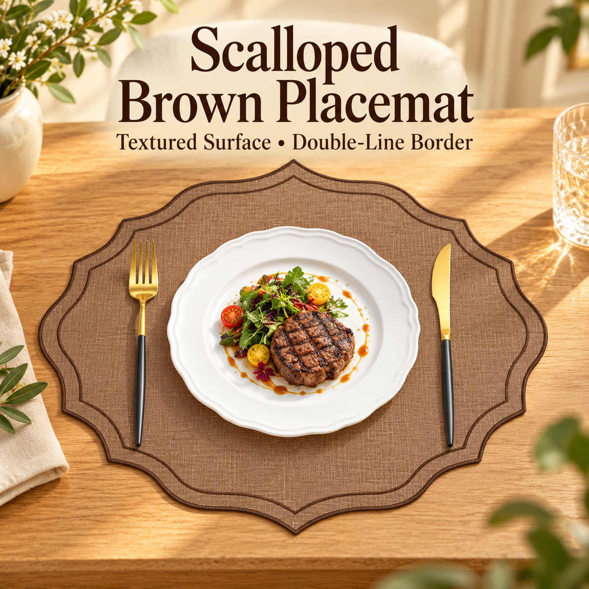 Vintage Brown Scalloped Edge Placemats