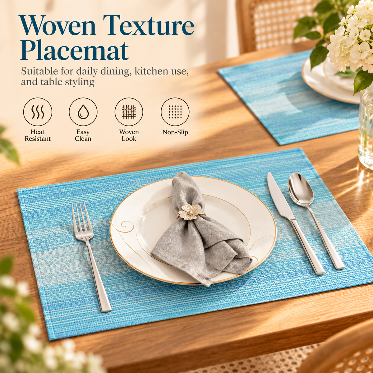 Blue Textured Woven Placemats