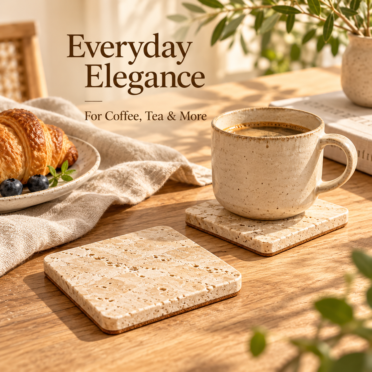 Natural Travertine Stone Coasters with Cork Backing