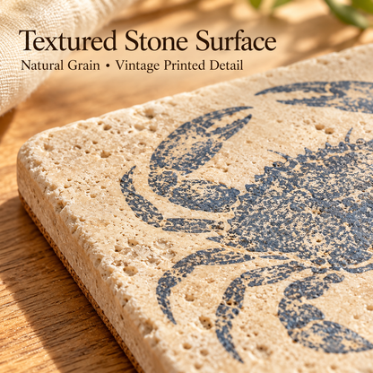 Vintage Coastal Crab Print Tumbled Stone Coasters