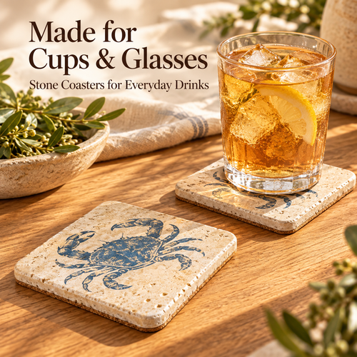 Vintage Coastal Crab Print Tumbled Stone Coasters