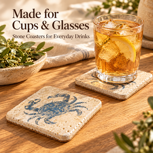 Vintage Coastal Crab Print Tumbled Stone Coasters