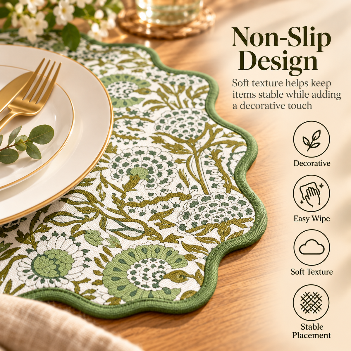Reversible Floral Scalloped Dining Placemat