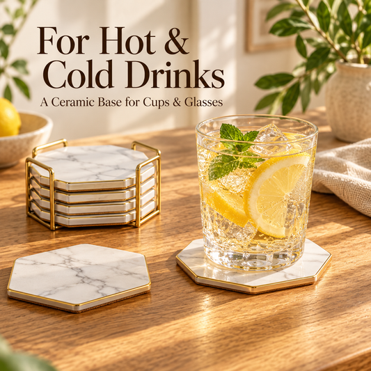 Hexagonal Marble-Effect Ceramic Coasters