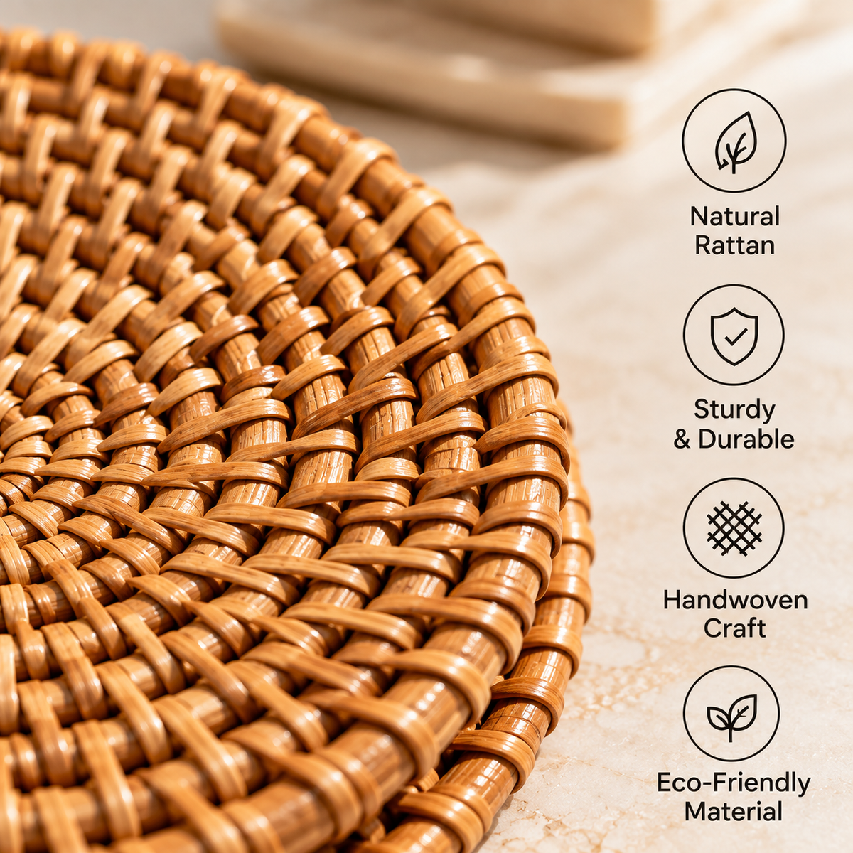 Natural Handwoven Rattan Coasters with Storage Holder