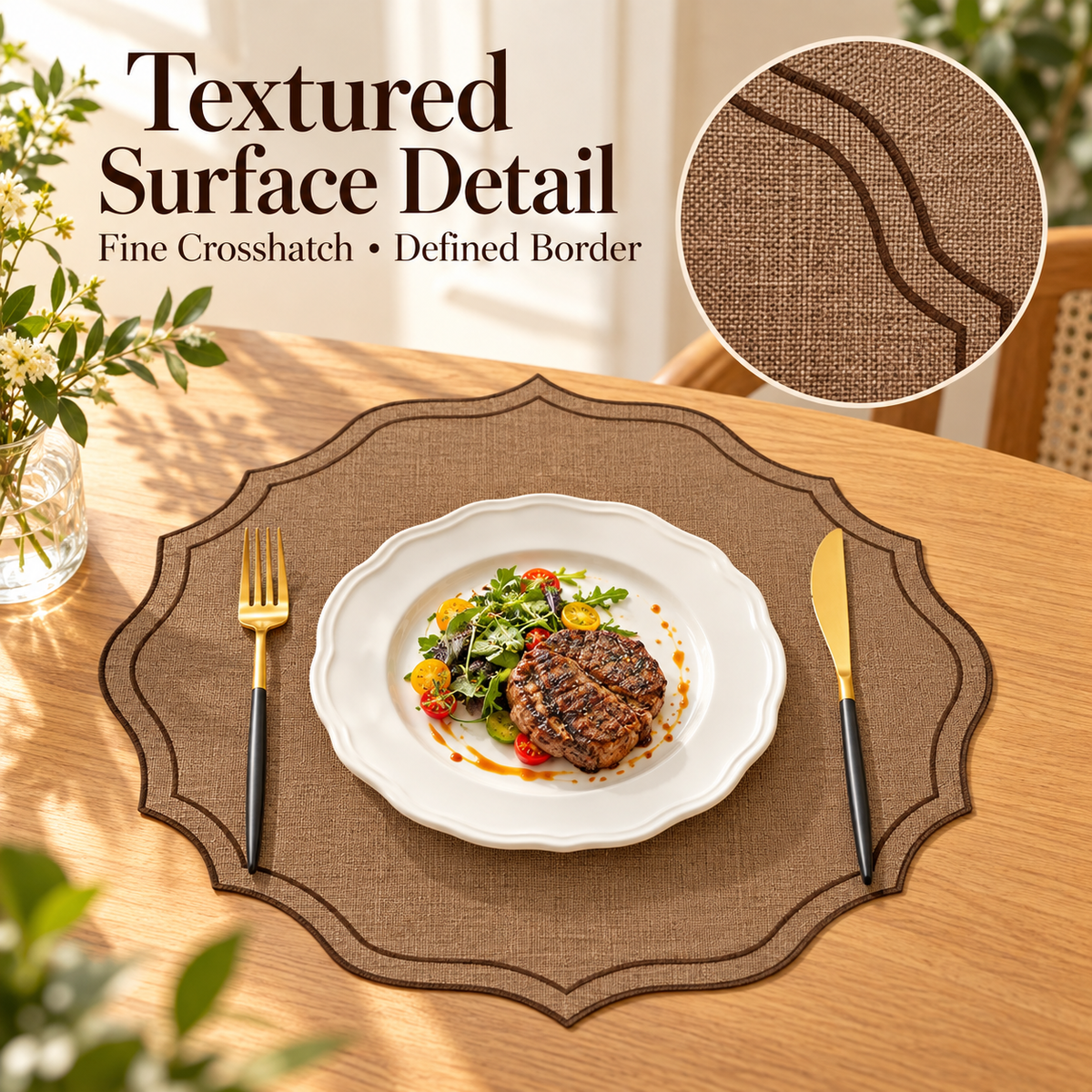 Vintage Brown Scalloped Edge Placemats