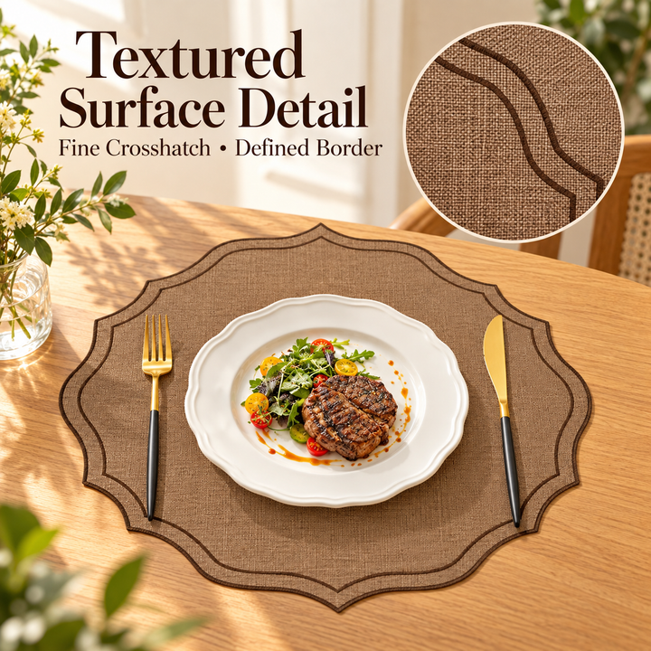 Vintage Brown Scalloped Edge Placemats