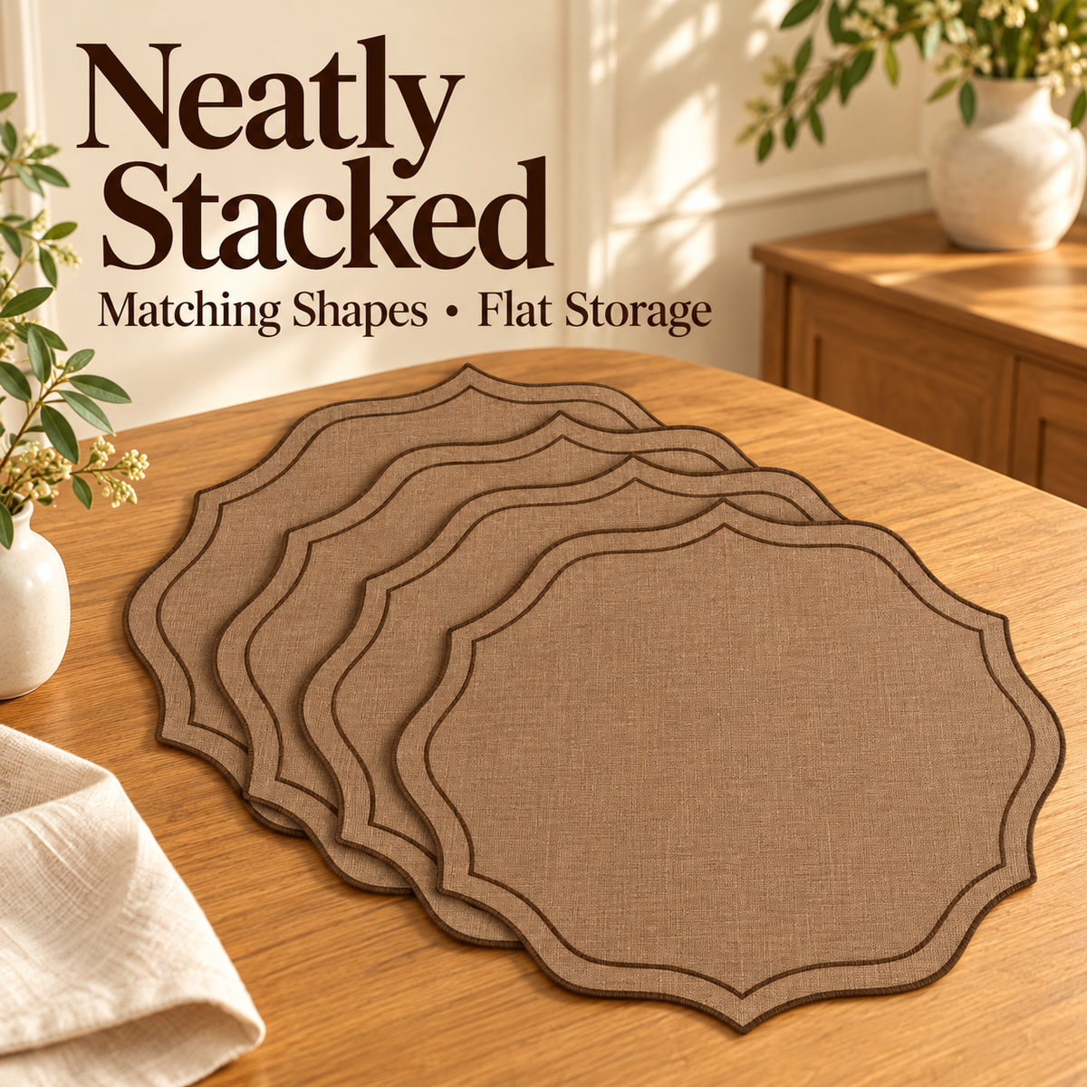 Vintage Brown Scalloped Edge Placemats