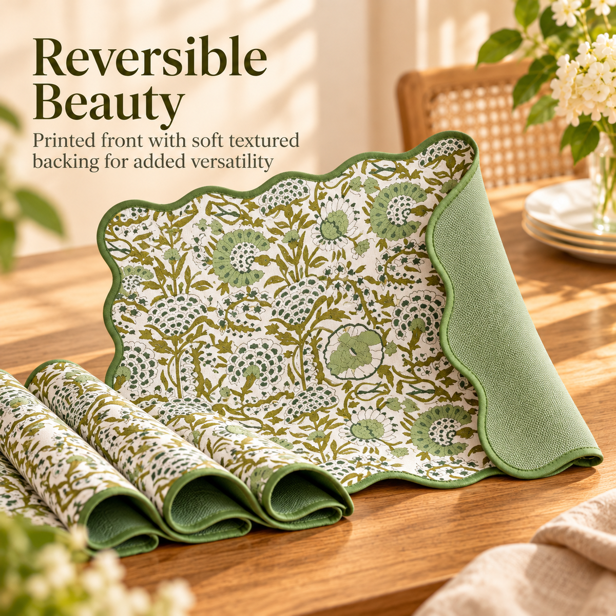 Reversible Floral Scalloped Dining Placemat