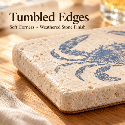 Vintage Coastal Crab Print Tumbled Stone Coasters