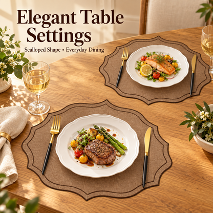 Vintage Brown Scalloped Edge Placemats