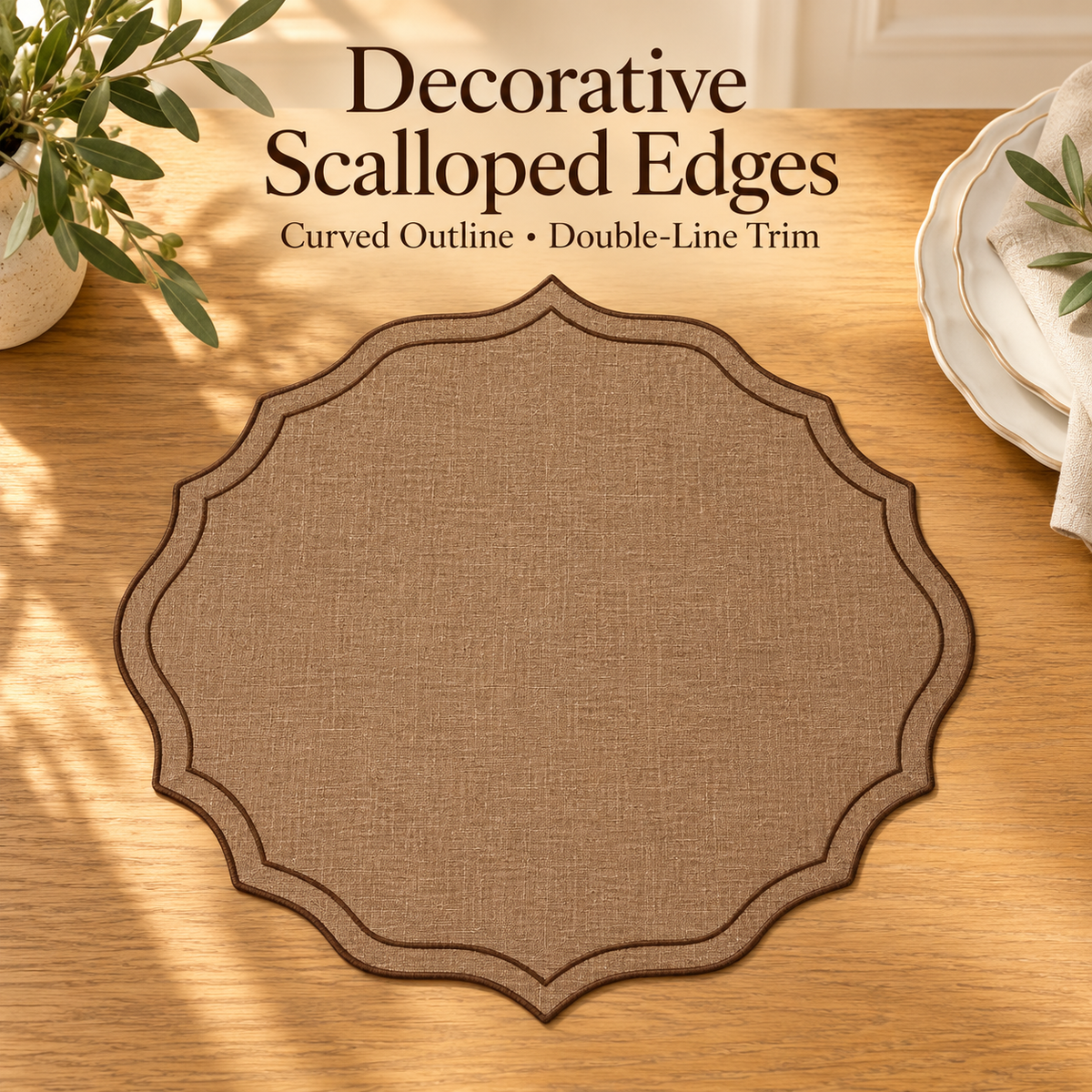 Vintage Brown Scalloped Edge Placemats