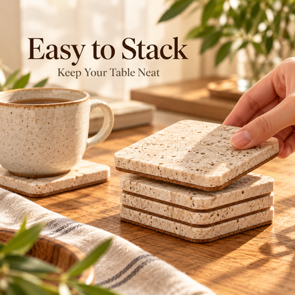 Natural Travertine Stone Coasters with Cork Backing