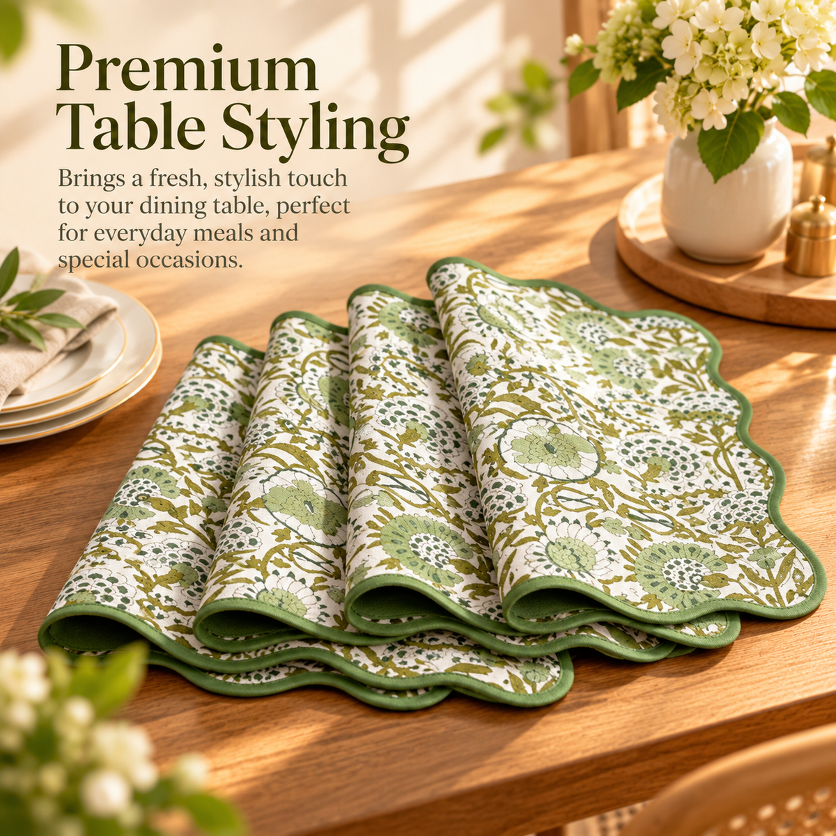 Reversible Floral Scalloped Dining Placemat